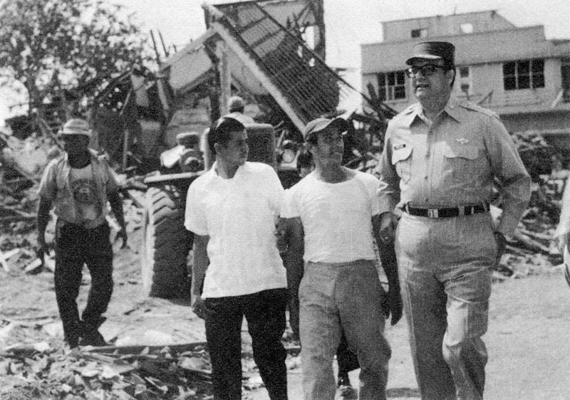General Somoza reviewing earthquake damage in Managua, December 24, 1972