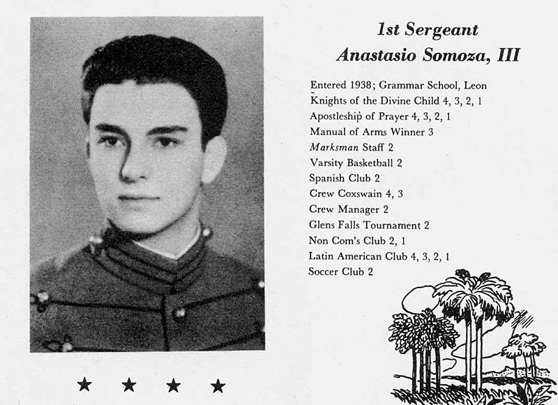 A yearbook picture of Anastasio Somoza as an upperclassman at La Salle Military Academy, Long Island, New York
