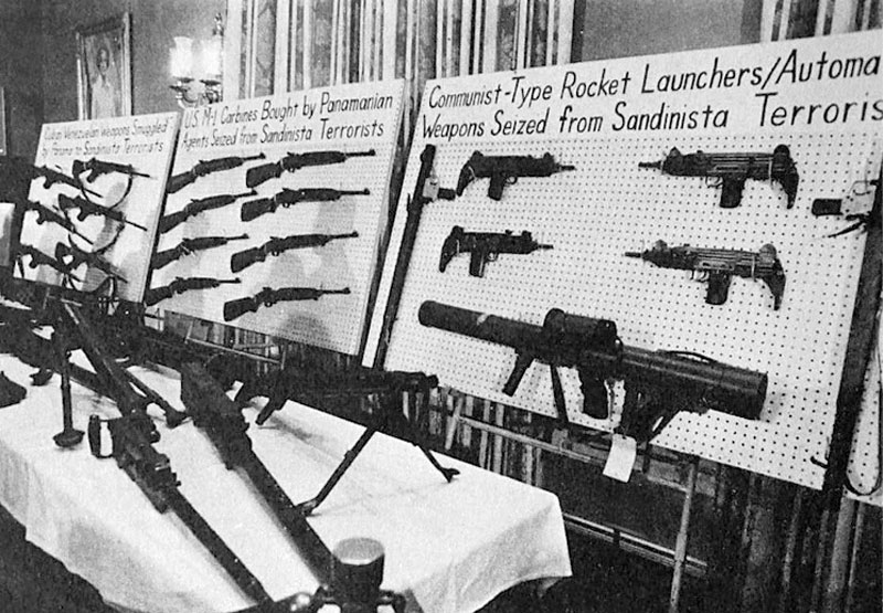 Weapons boards display the type of arms used by the Sandinista guerrillas and pinpoint the sources of the armaments at the hearings of the Panama Canal Subcommittee of the U.S. House of Representatives, June 6 - 7, 1979.