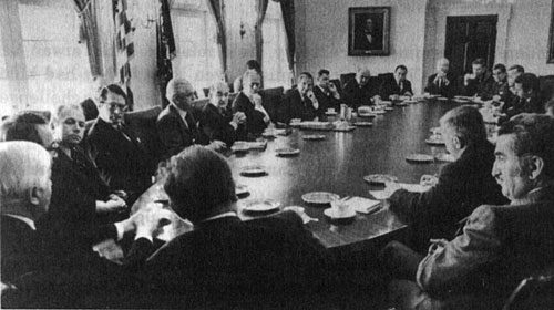 A 1977 meeting of the Trilateral Commission.  Barry Goldwater called the organization a “vehicle for multinational consolidation of the commercial and banking interests by seizing control of the political government of the United States.”