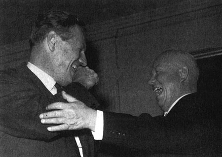 The platitude that capitalists and Communists are archenemies has long been discredited, however quietly, by figures such as the Rockefellers.  Above, Nelson Rockefeller greets Soviet premier Nikita Khrushchev in 1959.