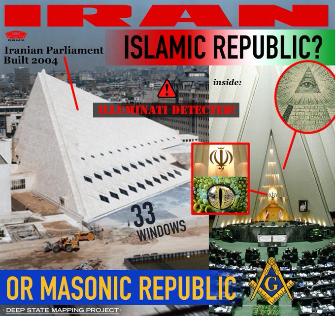 The Iranian Parliament building that was built in 2004 is an obvious Masonic temple